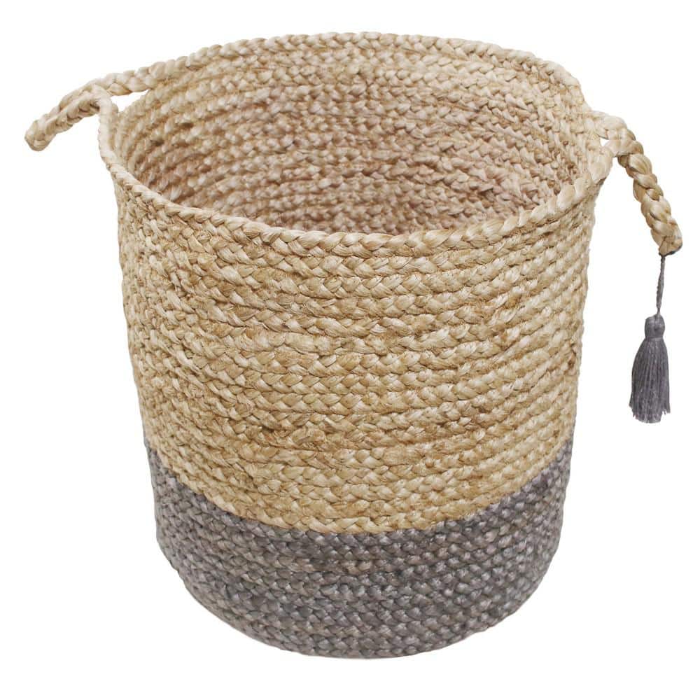 Handmade Natural Jute Round Storage Basket with Handles