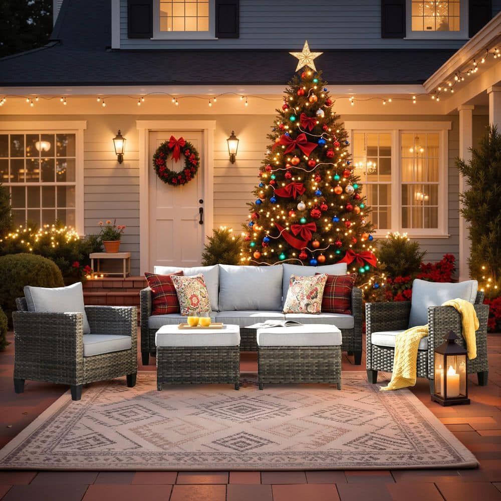 New Vultros Gray 5-Piece Wicker Outdoor Patio Conversation Seating Set with Gray Cushions price history on PriceWatchPro