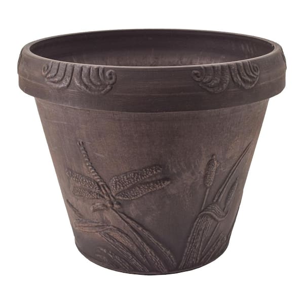 Arcadia Garden Products Dragonfly 12-1/2 in. x 10 in. Chocolate PSW Pot