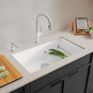 PRECIS Undermount Granite Composite 32 in. Single Bowl Kitchen Sink in White