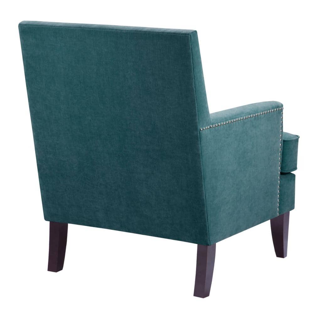 Blue Velvet Accent Chair with Wooden Legs