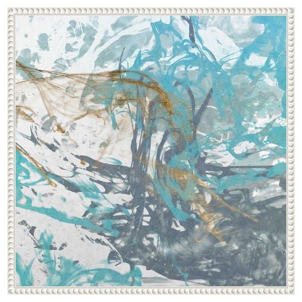 Amanti Art Blue Sea Foam I by Alonzo Saunders 22 in. W x 22 in. H. Canvas Wall Art Print Framed in White