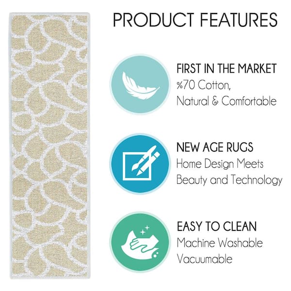 SUSSEXHOME Stone Light Beige 9 in. x 28 in. Cotton Carpet Stair Tread Cover (Set of 7)