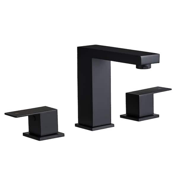 8 in. Widespread Double Handle Bathroom Faucet Modern Stainless Steel 3 Hole Vanity Sink Taps in Matte Black