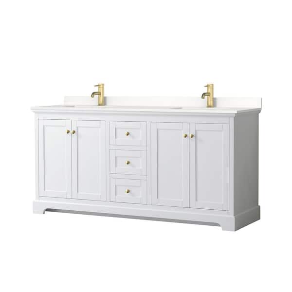 Wyndham Collection Avery 72 in. W x 22 in. D x 35 in. H Double Bath Vanity in White with White Quartz Top