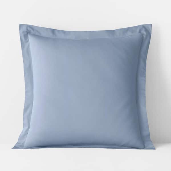 The Company Store Misty Blue Solid 300-Thread Count Rayon Made From Bamboo Cotton Sateen Euro Sham