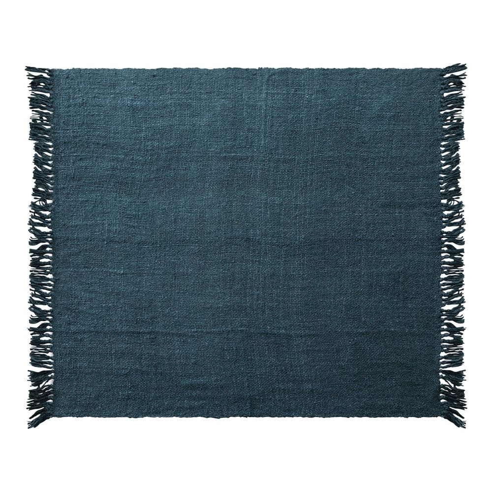 Storied Home Navy Blue Woven Viscose Throw Blanket with Fringe