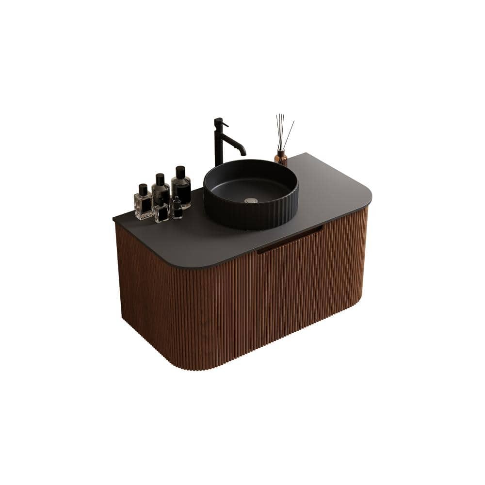"36"" Black Stone Countertop Bathroom Vanity with Round Sink, Fluted Double Drawers, Fully Assembled" price history on PriceWatchPro