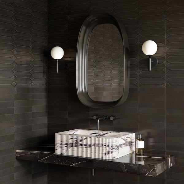 Terramater Carbone 3-1/2 in. x 15 in. Glossy Porcelain Wavy Wall Tile (8.08 sq. ft./case)