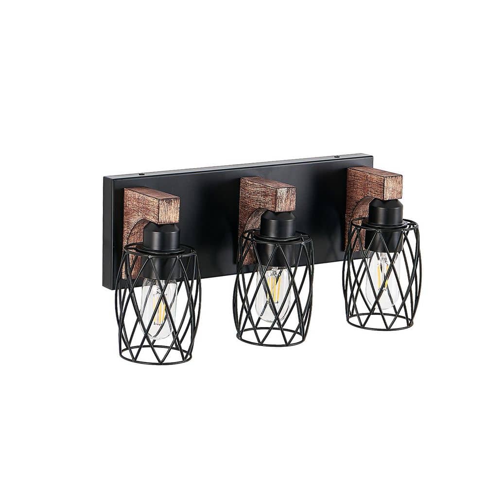 17.5 in. Industrial Vintage 3-Light Bathroom Vanity Light, Black Cage Wall Lighting Fixture (Bulb Not Included) price history on PriceWatchPro