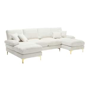 110 in. W 4-piece U Shaped Chenille Modern Sectional Sofa with in White Double Chaises