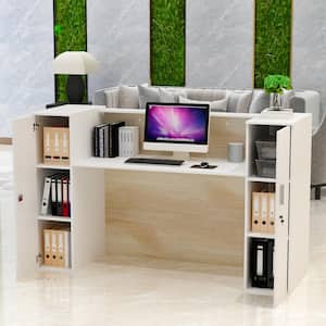 70.9 in. W White MDF Computer Desk with a Spacious Tabletop and 6-Enclosed Storage Shelves