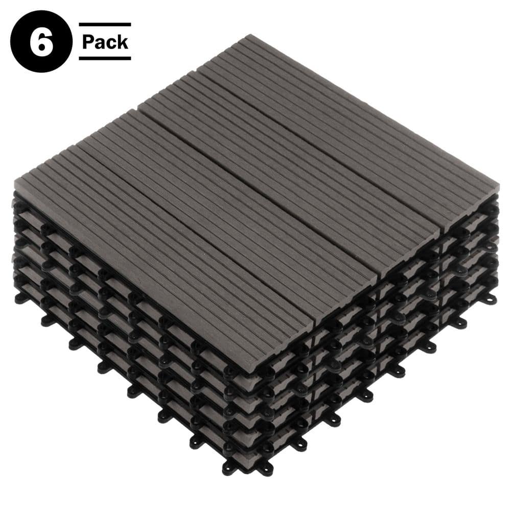 Pure Garden 1 ft. W x 1 ft. L 6 Patio Tiles Wood/Polypropylene Interlocking Deck Tile Flooring in Gray