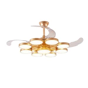 48 in. 8-Light Gold Indoor Ceiling Fan with Remote, Smart Integrated LED Retractable Ceiling Fan for Living Room