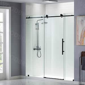 72 in. W x 76 in. H Frameless Sliding Shower Door with Shatter Retention Glass in Matte Black