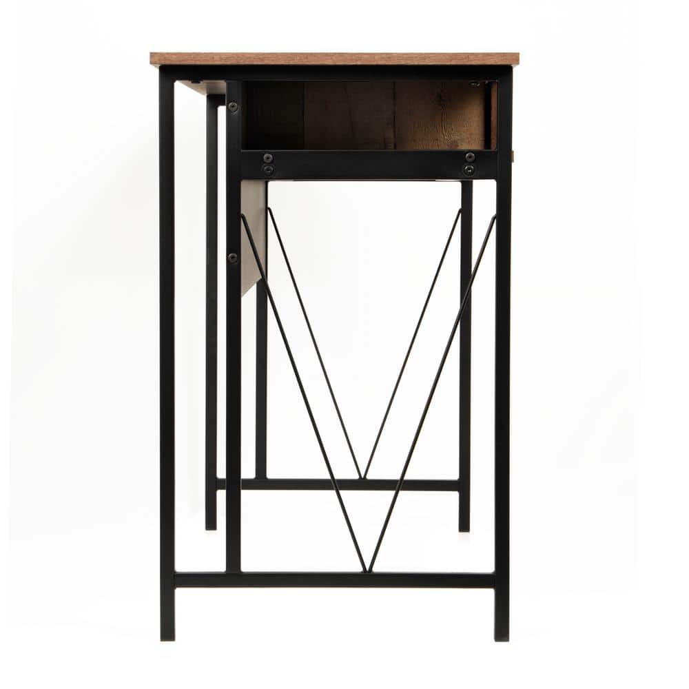Black Metal and Wood Study Desk with Drawer