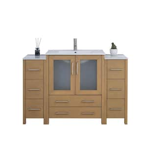 54 in. W x 18 in. D x 36 in. H Natural Oak Bath Vanity with White Ceramic Top and Mirror