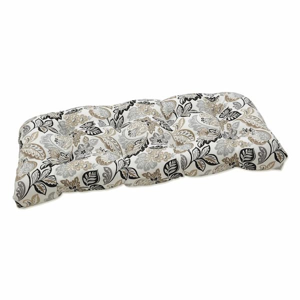 Pillow Perfect Floral Rectangular Outdoor Bench Cushion in Black