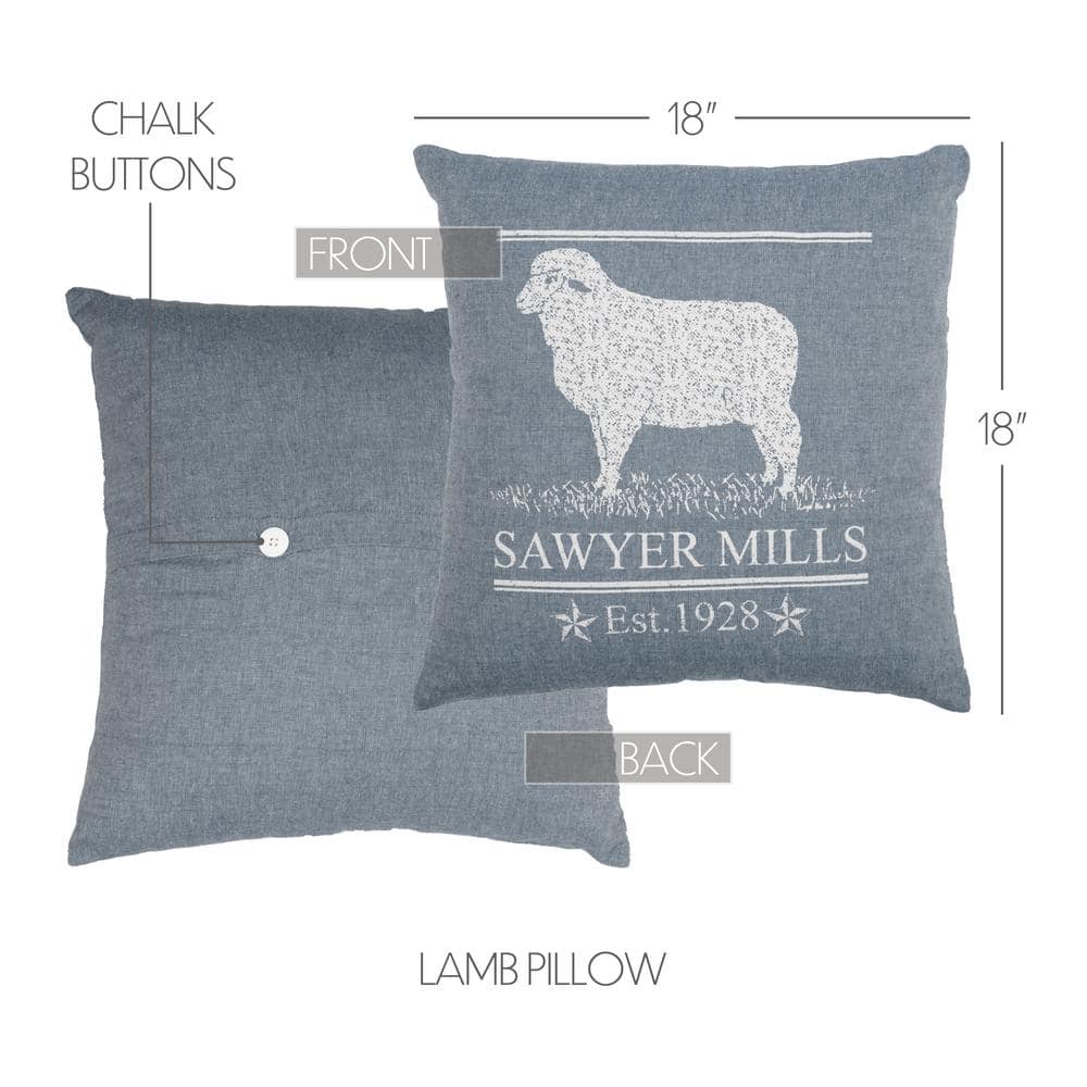 Sawyer Mill Blue Lamb Pillow with Rustic Design, 18x18