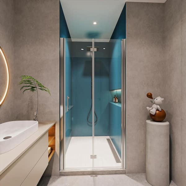 Pilas 32 to 33-3/8 in. W x 72 in. H Bi-Fold Frameless Shower Doors in Chrome with Clear Glass
