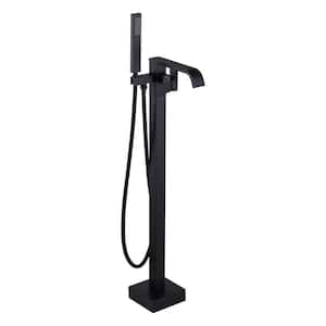 Single-Handle Freestanding Tub Faucet with Hand shower, Floor Mounted Tub Filler Faucet in Matte Black