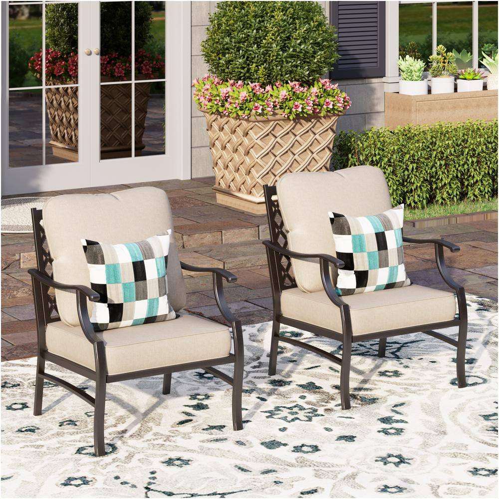 PHI VILLA Black Metal Meshed Frame Outdoor Patio Lounge Chairs with