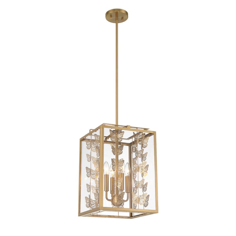 Birch 4-Light Warm Brass Pendant with Clear Glass Shade