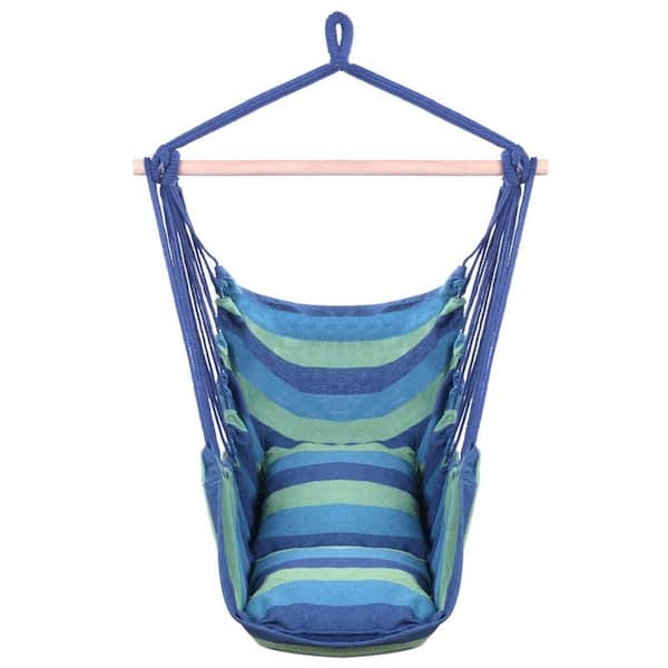 Unbranded 37.4 in. Outdoor Hammock Cotton Canvas Sling Swing Chair with 2 Cushions , Blue