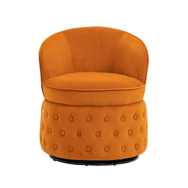 HOMEFUN Contemporary Orange Velvet upholstered Swivel Barrel Chair