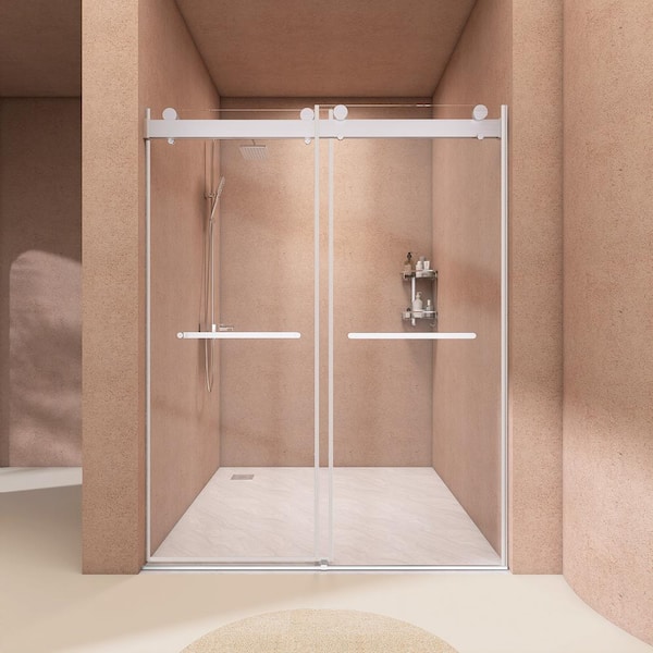 Zeafive 60 in. W x 76 in. H Double Sliding Alcove Frameless Soft Close Shower Doors in Brushed Nickel with 3/8 in. Safety Glass
