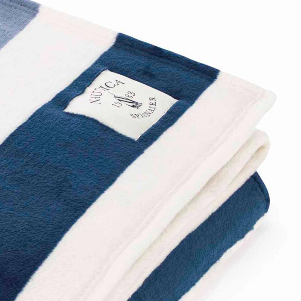 Navy and White Striped Fleece Throw Blanket