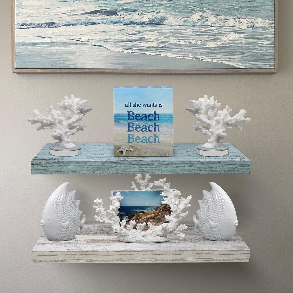 Rustic Blue and White Wood Floating Wall Shelves