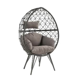 Aeven Gray Removable Cushions Wicker Outdoor Lounge Chair with Light Gray Fabric Cushion