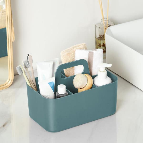Stackable Plastic Caddy Organizer with Handle Cyan Multiuse Tote