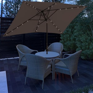 10 ft. x 6.5 ft. Rectangular Market Solar LED Light Patio Umbrella in Taupe