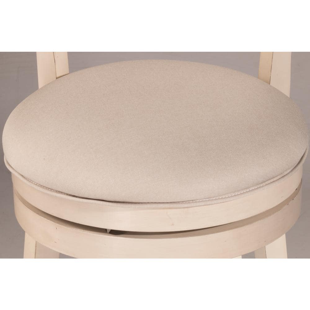 Sea White Wood Swivel Bar Height Stool with Fog Gray Upholstery