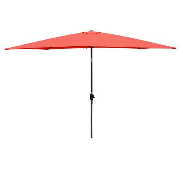 Noble House Knox 6 ft. x 9 ft. Steel Waterproof Outdoor Patio Umbrella with Crank and Push Button Tilt in Brick Red
