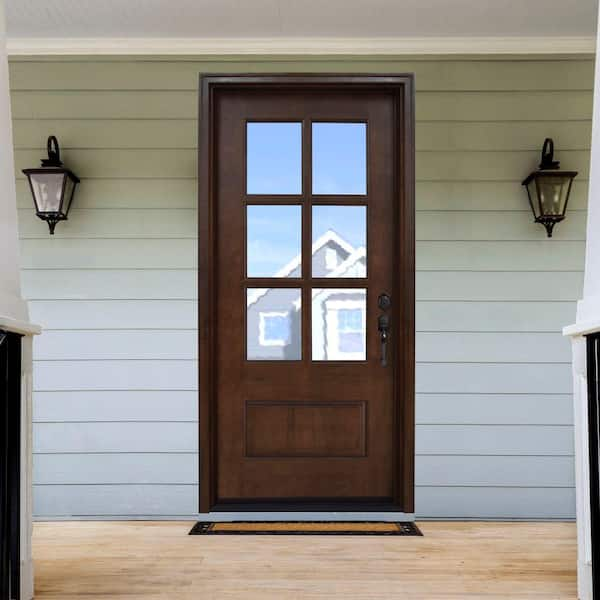 6-Lite Low-E Mahogany Prehung Wood Double Door Unit