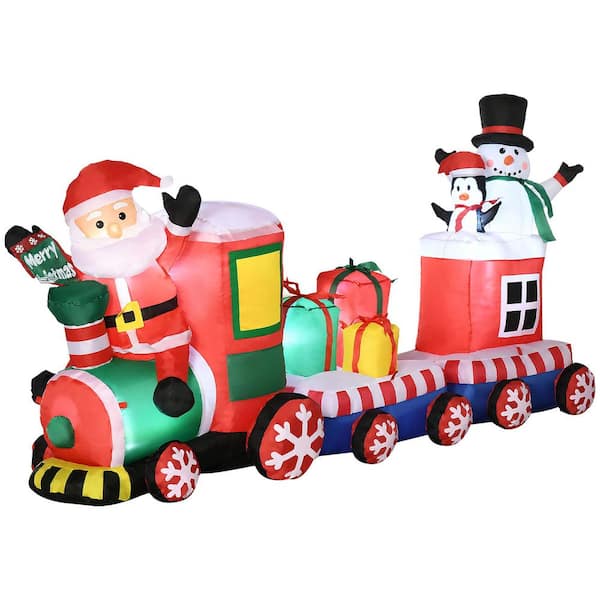 4 ft. Christmas Inflatable Train with Santa Claus, Snowman, Penguin and Gift Boxes, Blow-Up LED Yard Christmas Decor