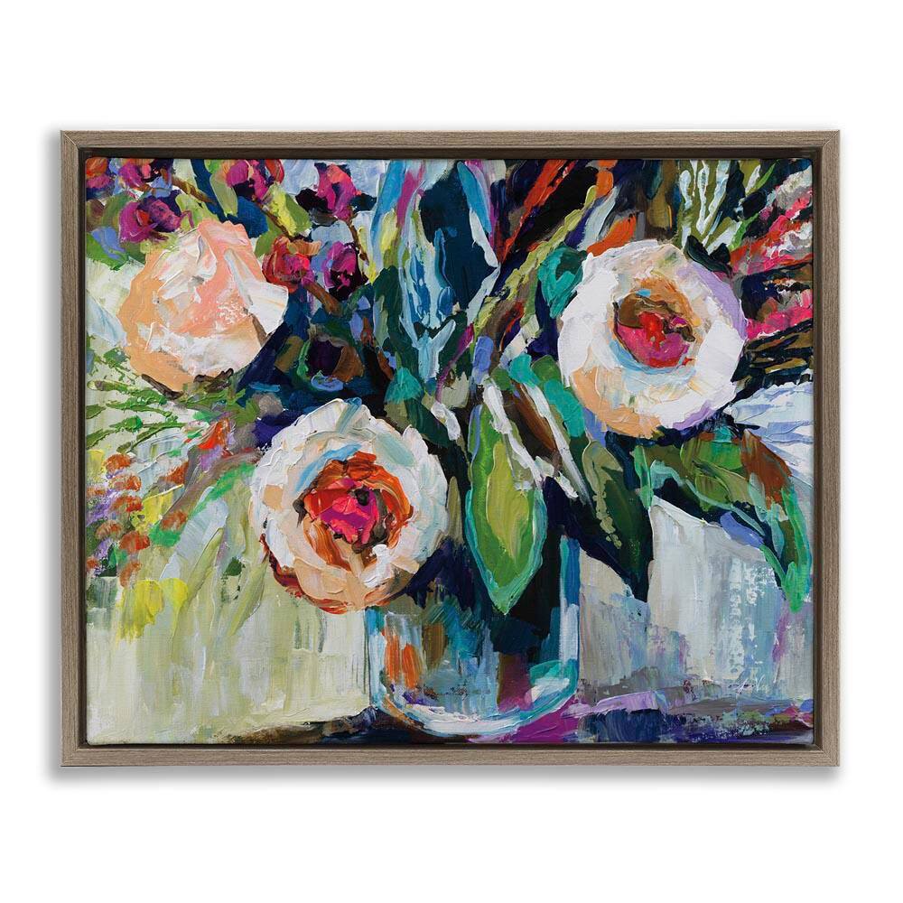 Modern Fiesta Flowers by Jeanette Vertentes Brown Floater Frame Nature Graphic Art Print 25 in. x 31 in. price history on PriceWatchPro