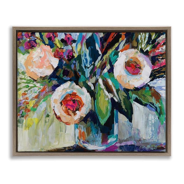 Stupell Industries Modern Fiesta Flowers by Jeanette Vertentes Brown Floater Frame Nature Graphic Art Print 25 in. x 31 in.