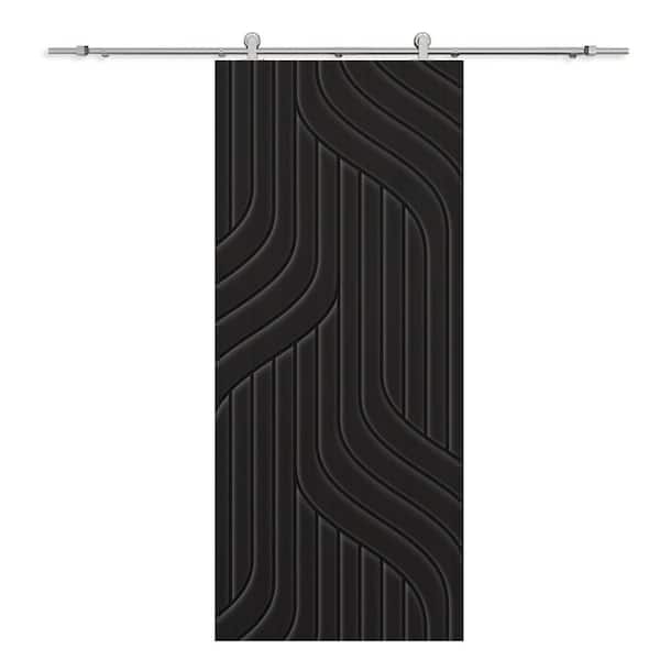 CALHOME 30 in. x 80 in. Black Painted Composite MDF Paneled Interior Sliding Barn Door with Hardware Kit