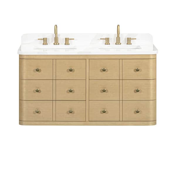 Serena 49 in. Double Sink White Oak Bath Vanity with Calacatta Quartz Top