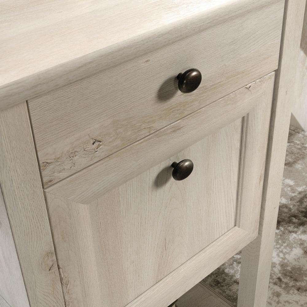 Chalked Chestnut L-Shaped Computer Desk with Drawer and Filing Cabinet