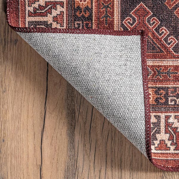 Well Woven Non-Slip Rubber Back (6'6 x 8'8) Area Rug Timeless Oriental  Brown Traditional Classic Sarouk Thin Pile Machine Washable Indoor Outdoor