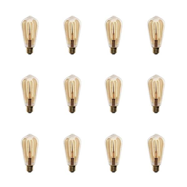 Feit Electric 40-Watt Equivalent ST19 Dimmable M Shape Filament Amber Glass E26 Vintage Edison LED Light Bulb, Warm White (12-Pack)