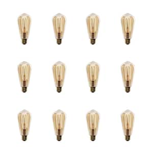 40-Watt Equivalent ST19 Dimmable M Shape Filament Amber Glass E26 Vintage Edison LED Light Bulb, Warm White (12-Pack)
