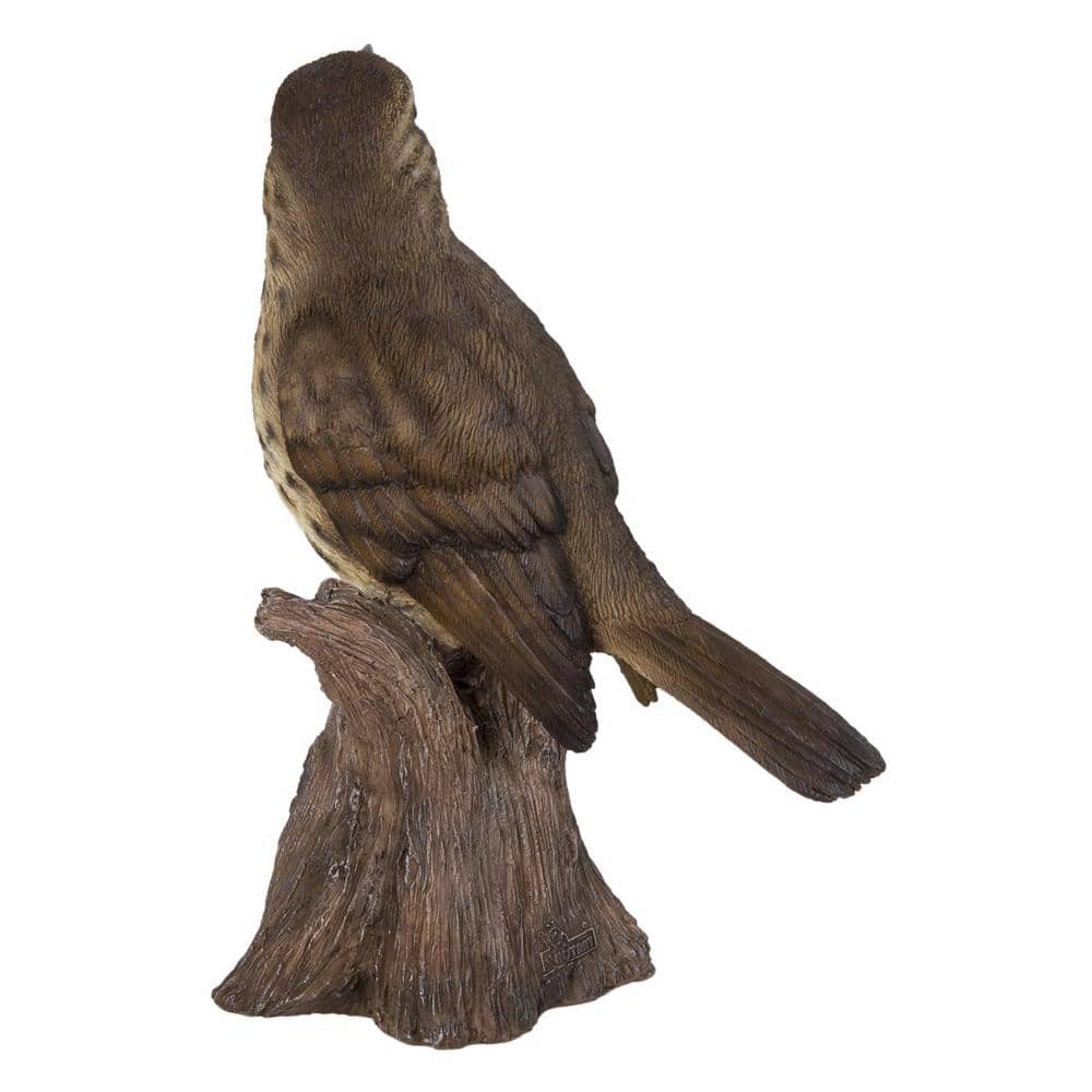 Brown Polyresin Songbird on Stump with Motion Sensor