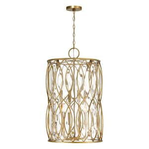 Snowden 60-Watt 8-Light Burnished Brass Pendant Light with Glacier Glass Shade, No Bulbs Included