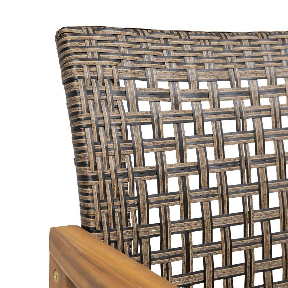 Teak Brown and Mixed Mocha Woven Wood Dining Armchair Pair